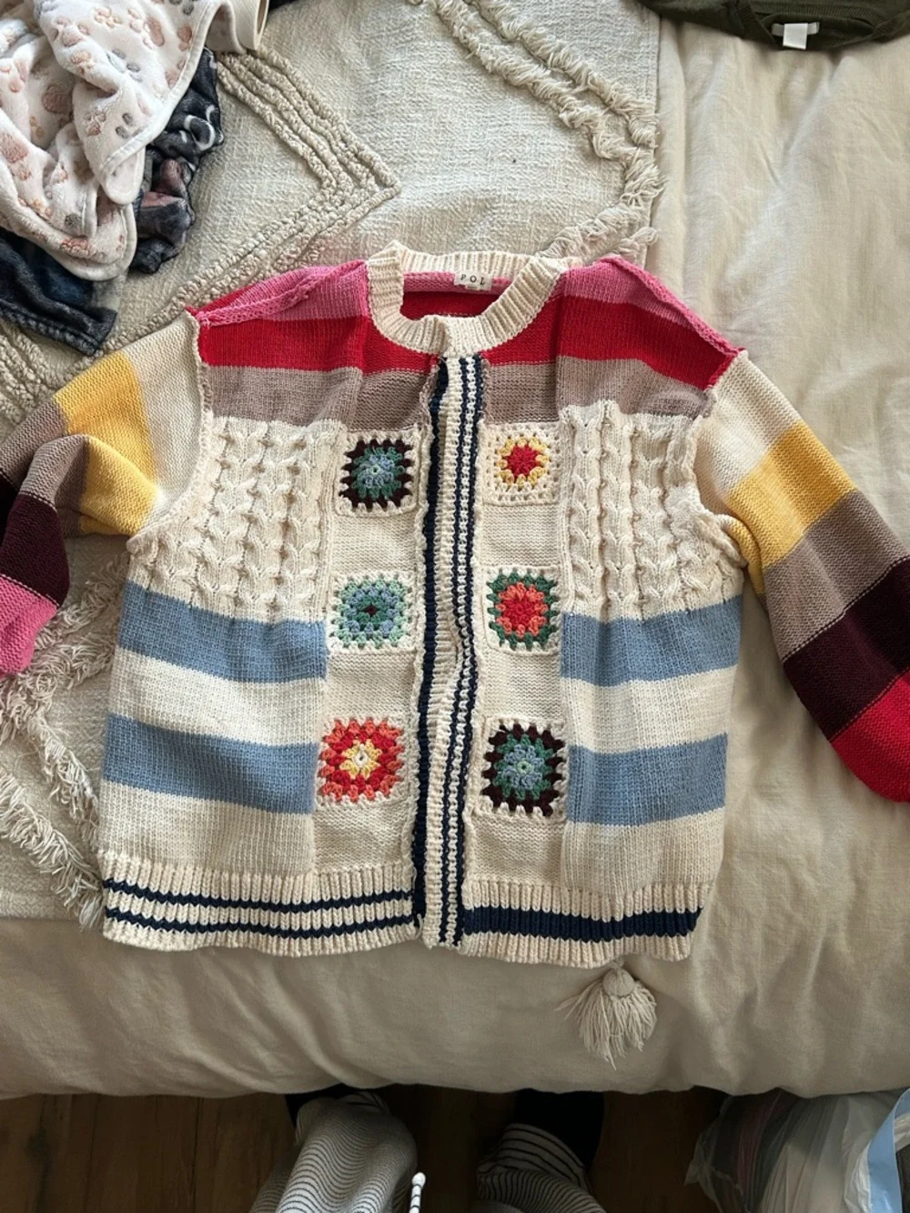 POL Cream and Pink Knit Sweater with Red Accent - Picture 1 of 3